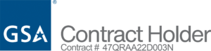 Logo that reads GSA Contract Holder Contract # 47QRAA22D003N